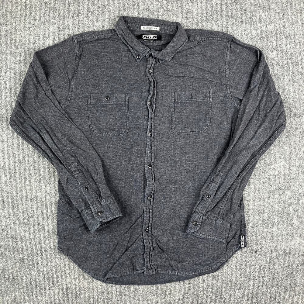 Ezekiel Button Shirt Mens Size M Gray Waffle Knit Long Sleeve Casual Soft